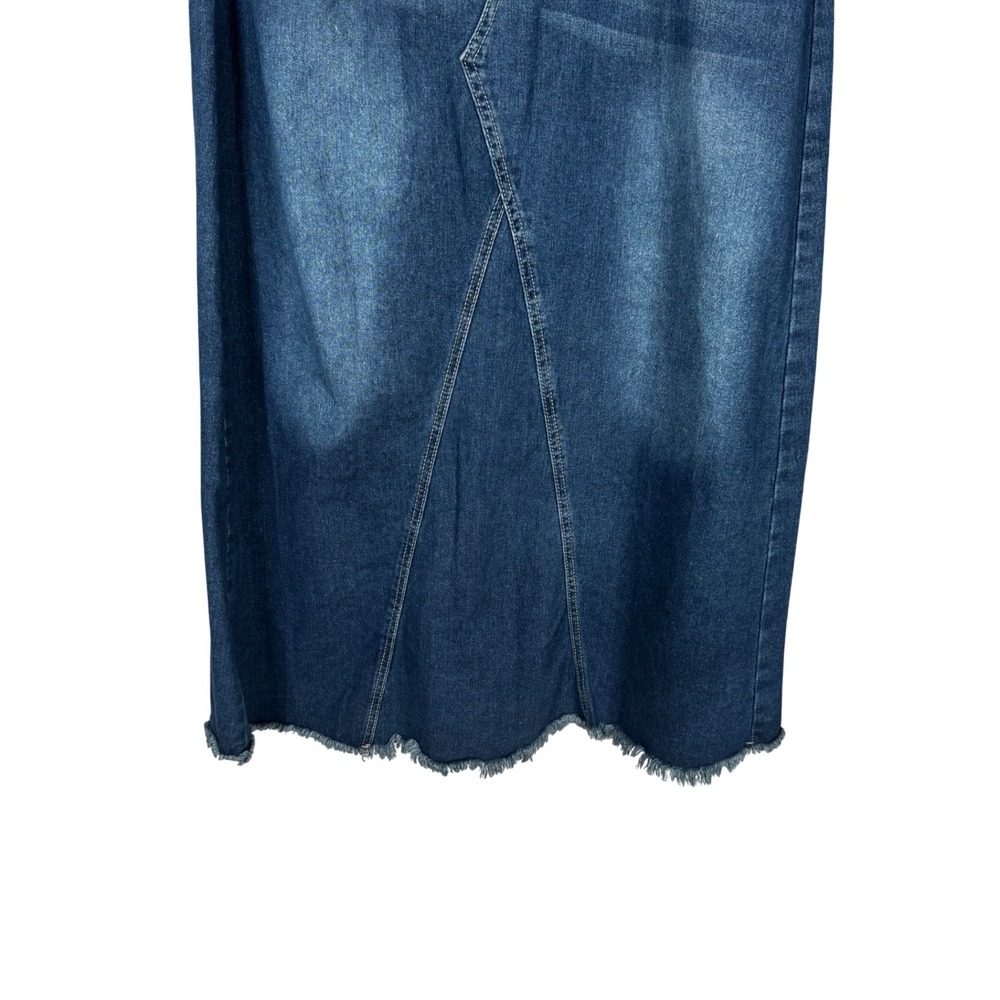 SHEIN CURVE Blue Denim Maxi Skirt Frayed Hem A-Line Country Plus Sz 0XL - Picture 3 of 11